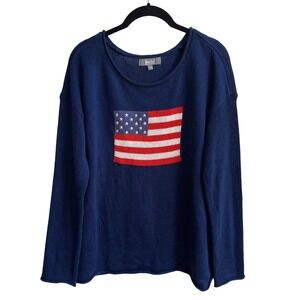 Marled Reunited‎ Clothing Navy Blue American Flag Knit Sweater Womens Large